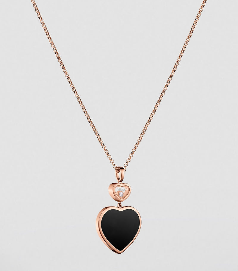 Chopard Happy Hearts necklace rose gold diamond onyx, imported from the UK