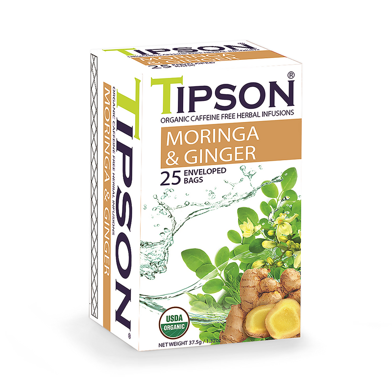 Tipson Organic Infusion Moringa Ginger (25 Enveloped Tea Bags) - Moringa Ginger