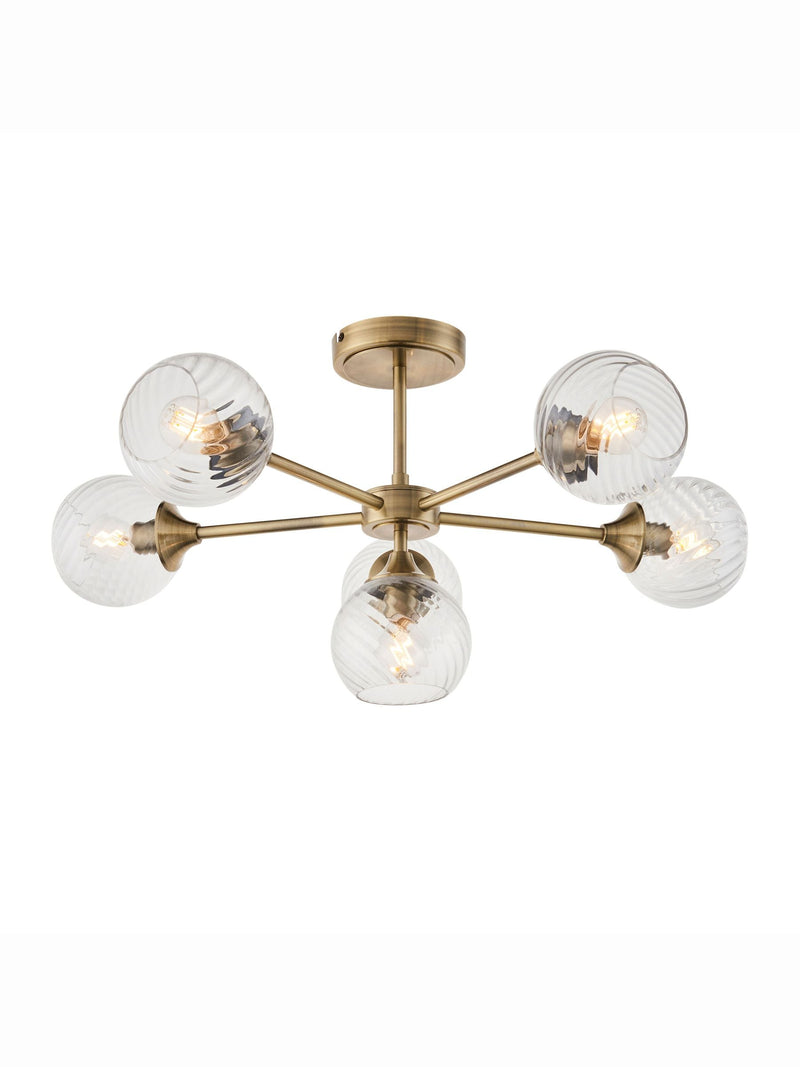 Gallery Home antique brass Lexi 6 bulb ceiling light, UK version