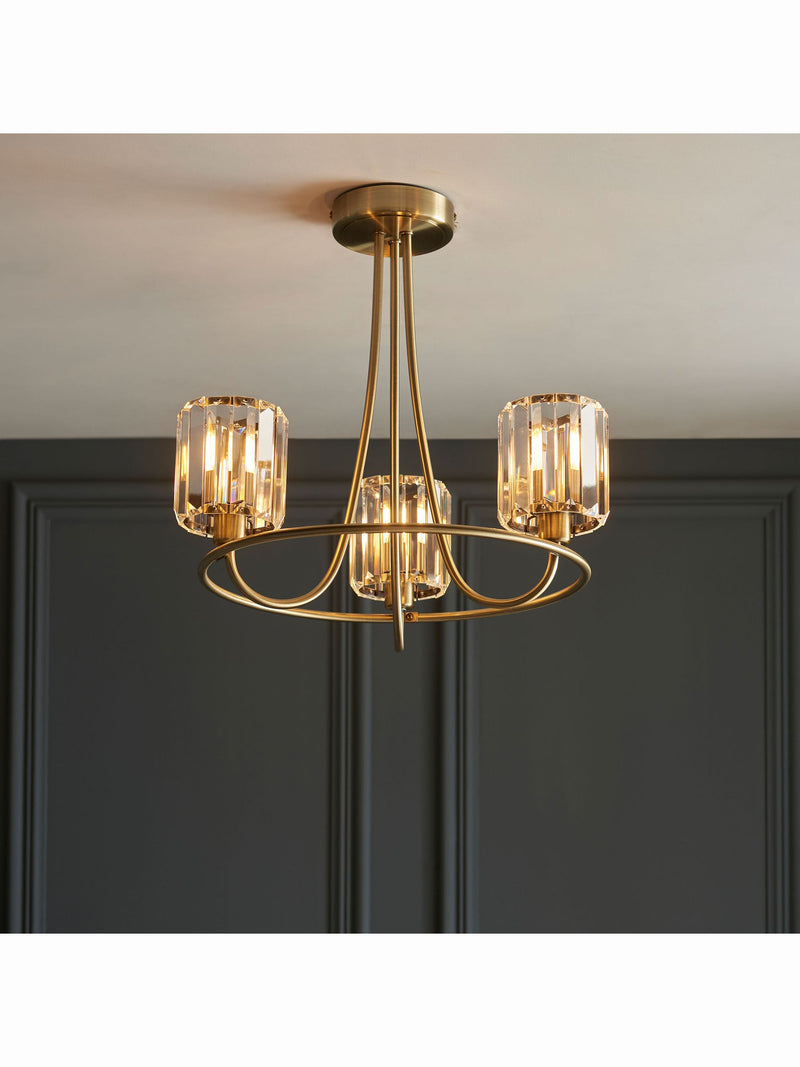 Gallery Home antique brass Hove 3 bulb ceiling light, UK version