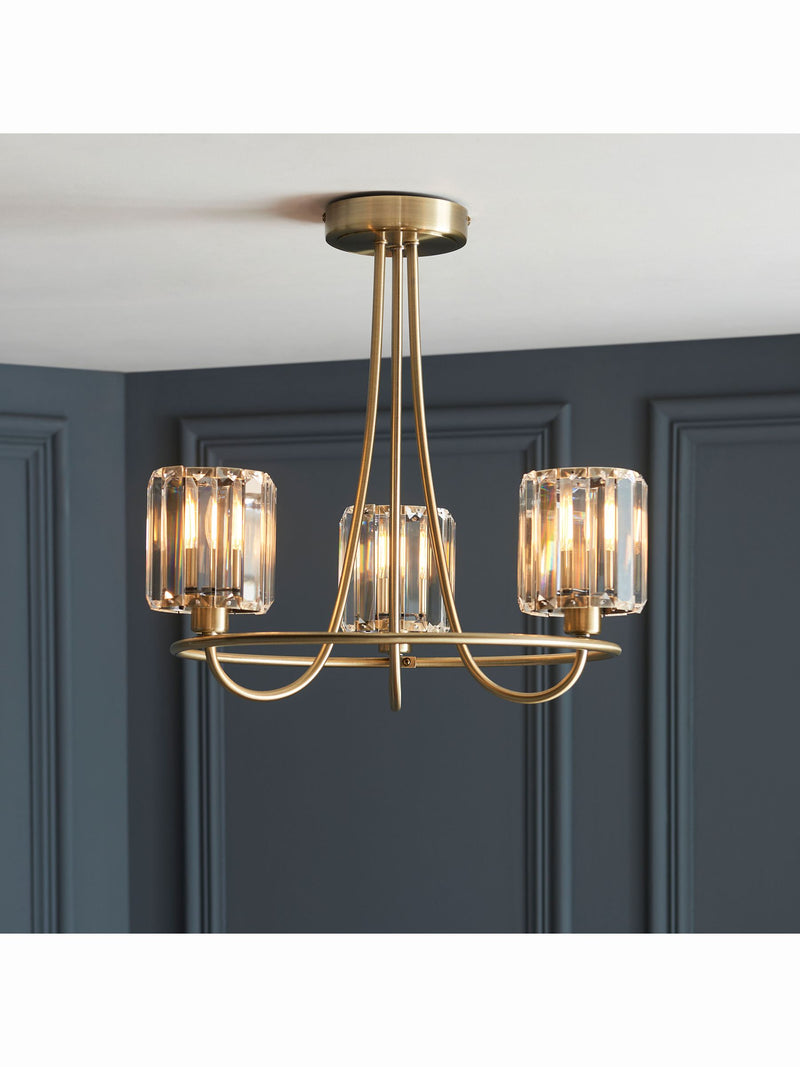 Gallery Home antique brass Hove 3 bulb ceiling light, UK version