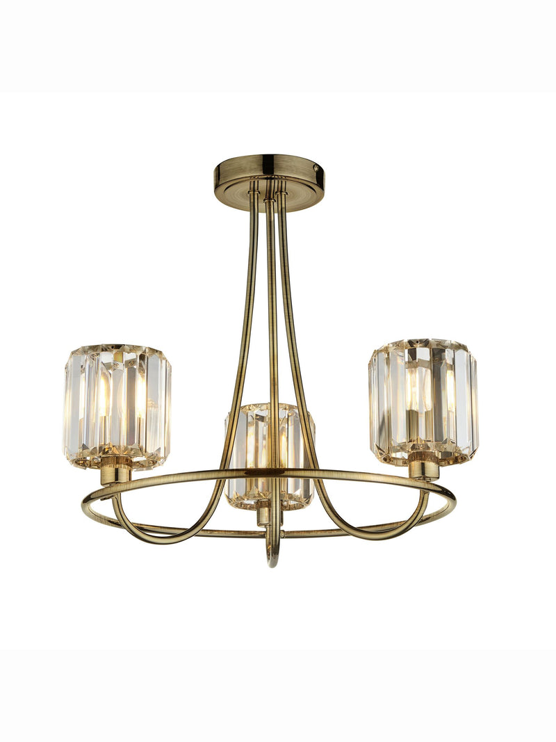 Gallery Home antique brass Hove 3 bulb ceiling light, UK version