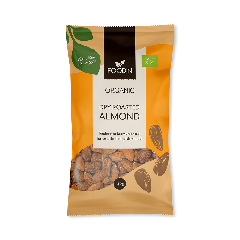 Organic dry roasted almonds 7x140g multipack, imported from the UK