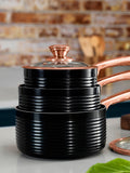 Tower set of 3 black saucepans with lids (British brand)