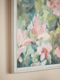 Green pink abstract floral framed wall art 60x60cm - British product