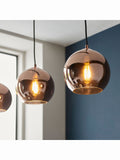 Gallery Home Copper Bali pendant light mirrored glass shades, imported from the UK