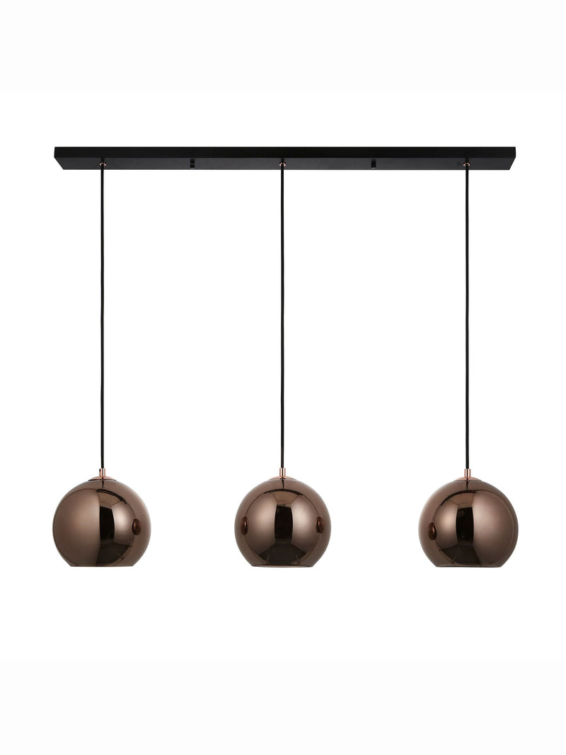 Gallery Home Copper Bali pendant light mirrored glass shades, imported from the UK