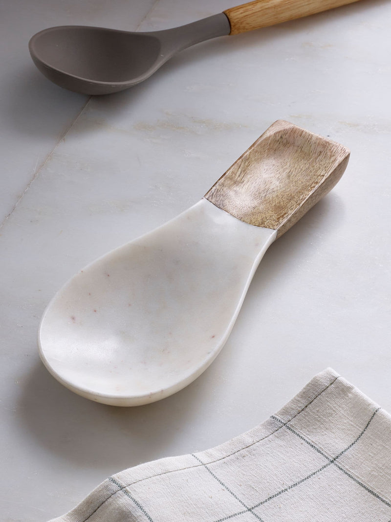 White marble and wood spoon rest - British product