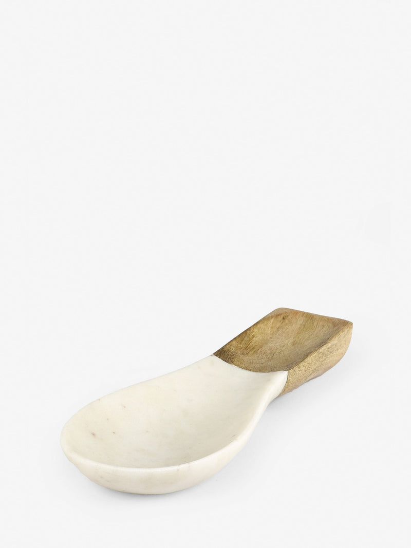 White marble and wood spoon rest - British product