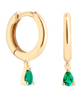 Harrods Astrid & Miyu Yellow Gold and Emerald Pear Huggie Hoop Earrings- Buy online at McGrocer