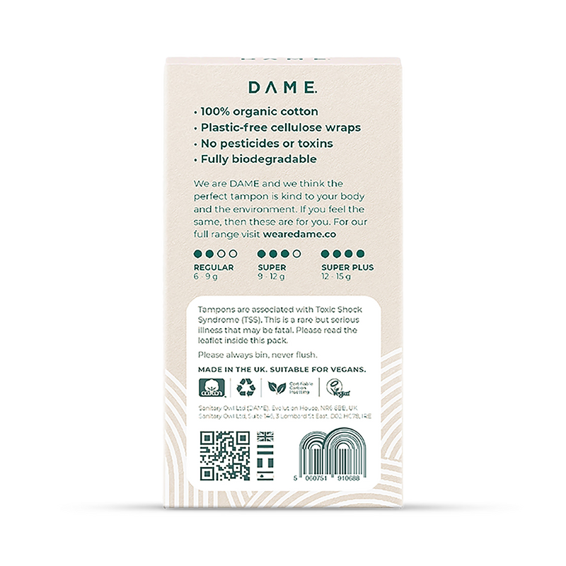 DAME Super Plus Cotton Tampons 16 Pack