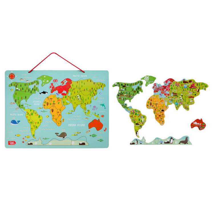 Chad Valley magnetic world map with countries and animals, imported from the UK