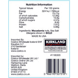 Kirkland Signature dry roasted macadamia nuts with sea salt 680g, UK version