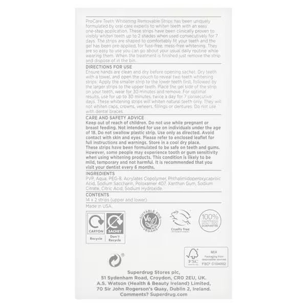 Superdrug ProCare Teeth Whitening Strips 14 Pack (British brand)