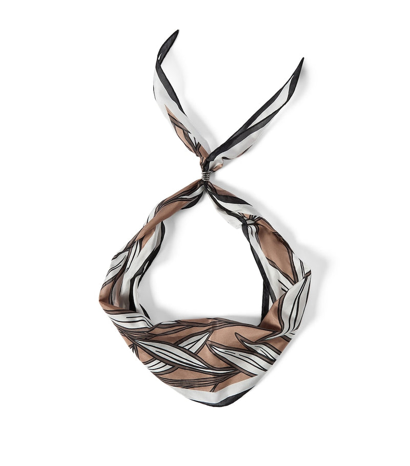 Brunello Cucinelli silk leaf-print scarf 131x25cm - British product