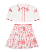 Conjunto de top y falda de algodón con estampado floral de Patachou. Ropa infantil para niños de 3 a 14 años.