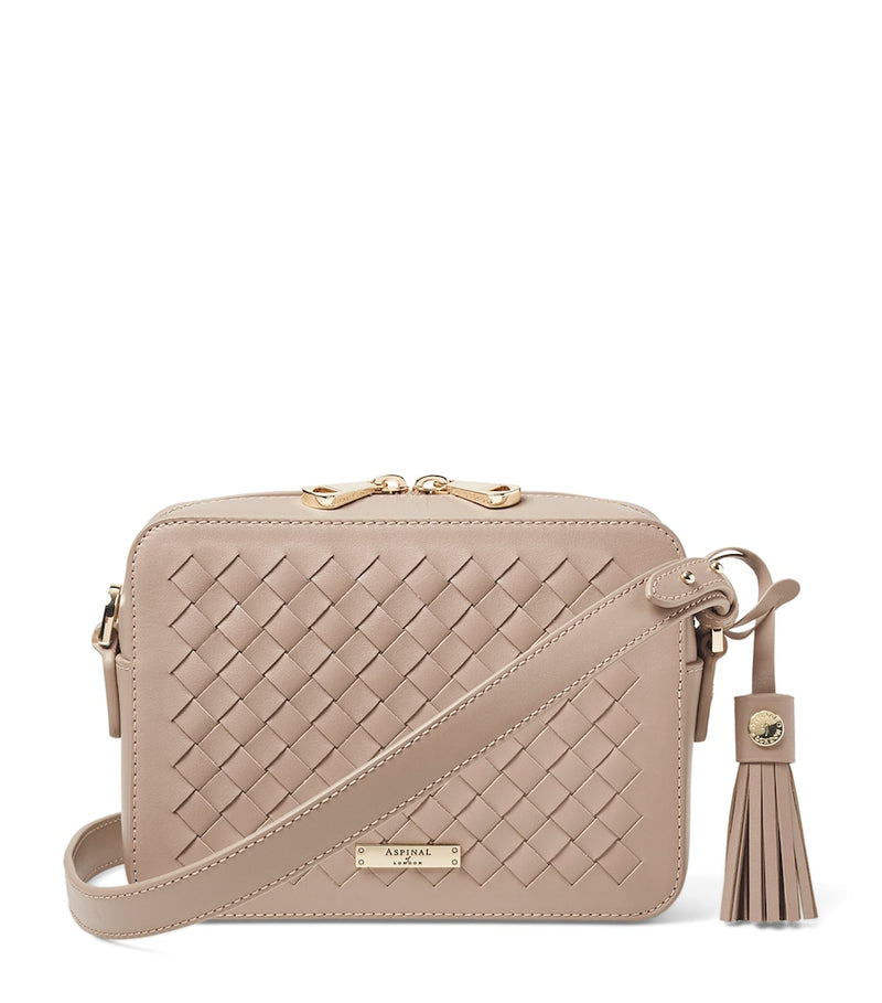 Aspinal of London leather camera bag with woven detail (British brand)