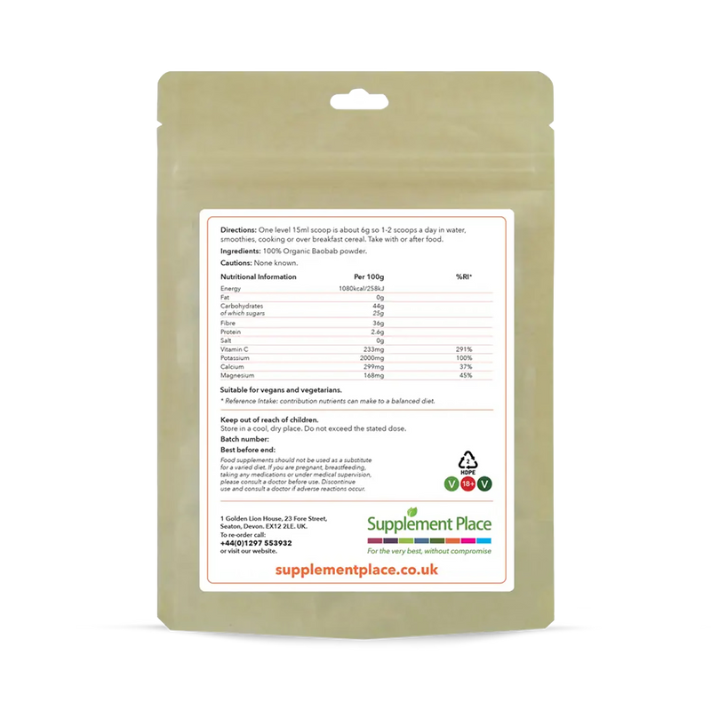 Supplement Place organic baobab powder 500g - British product