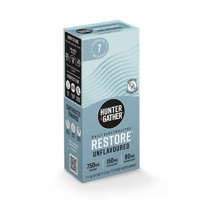 Holland & Barrett Hunter and Gather Restore Unflavoured Electrolyte Powder Sachets 7 x 3g- Buy online at McGrocer