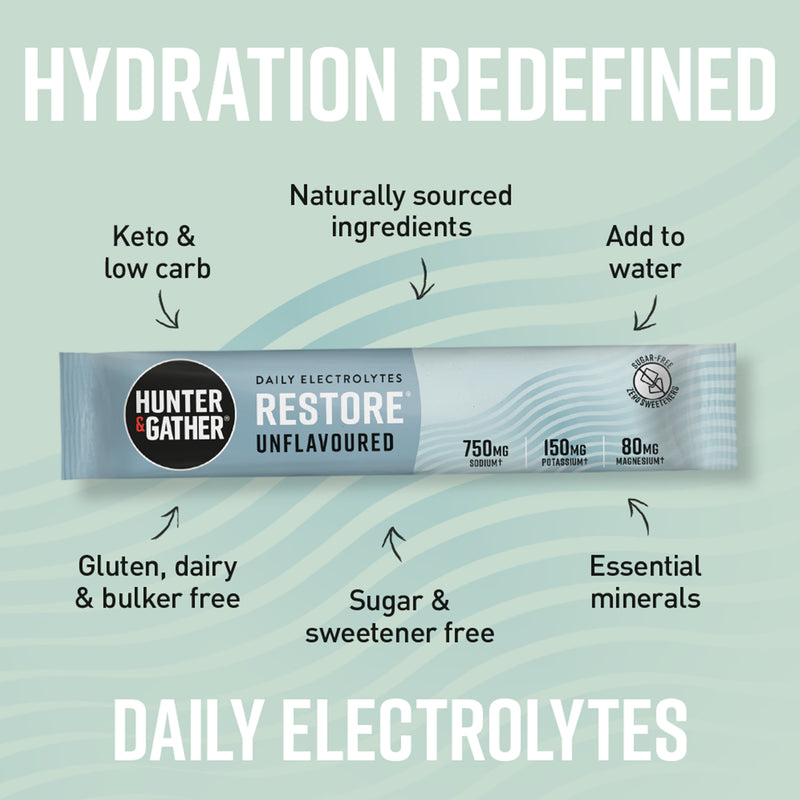 Hunter and Gather Restore Electrolytes unflavoured sachet 7x3g (British brand)