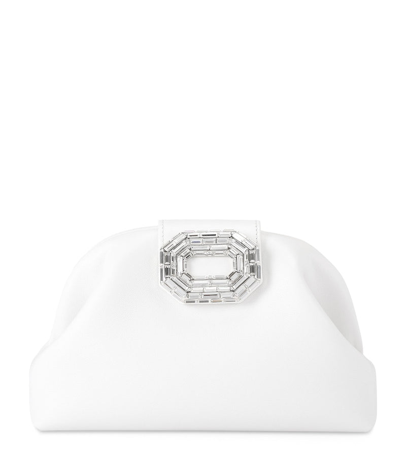 Amina Muaddi leather Camelia clutch bag with chain strap - British product