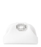 Amina Muaddi leather Camelia clutch bag with chain strap - British product
