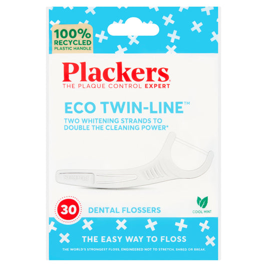 Plackers Eco Twin Line Cool Mint Dental Flossers x30