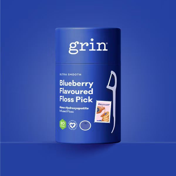 Grin blueberry yoghurt floss picks 80pk canister, UK version