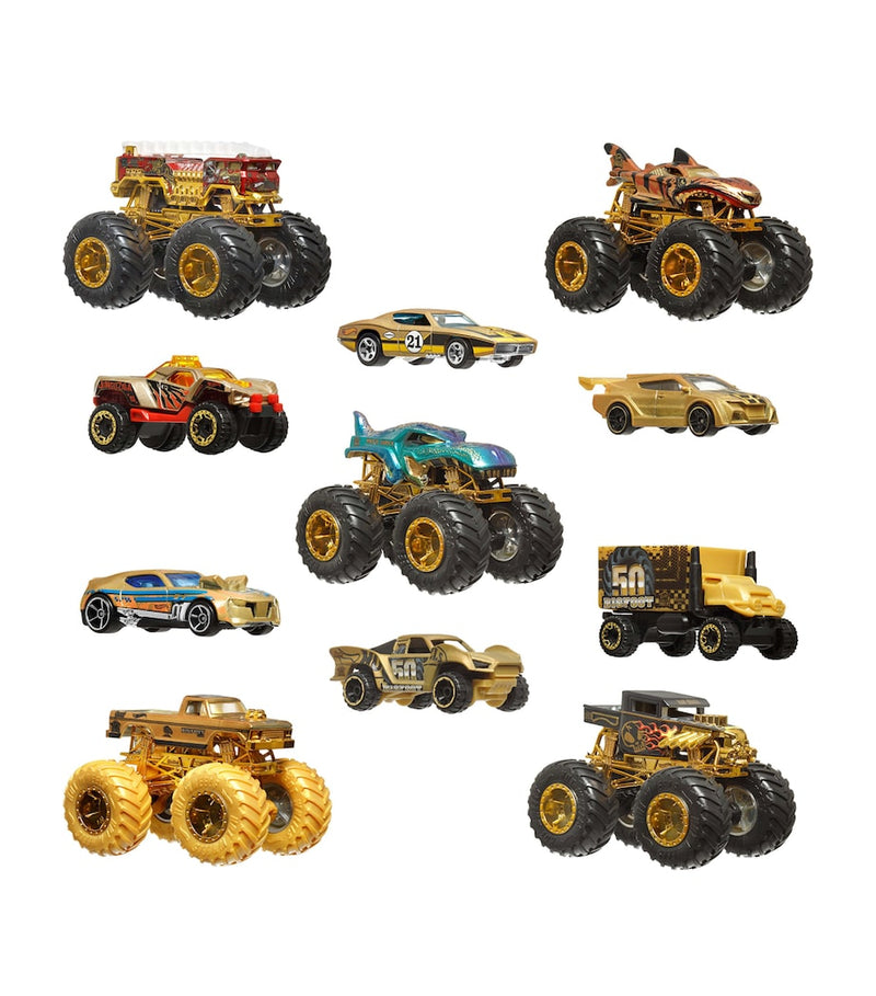Hot Wheels monster trucks trophy champions collection with die-cast cars, UK version