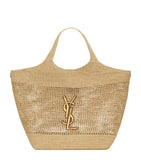 Saint Laurent Icare tote bag woven raffia gold-tone YSL emblem (British brand)