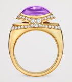 Bvlgari yellow gold diamond amethyst cabochon ring, imported from the UK