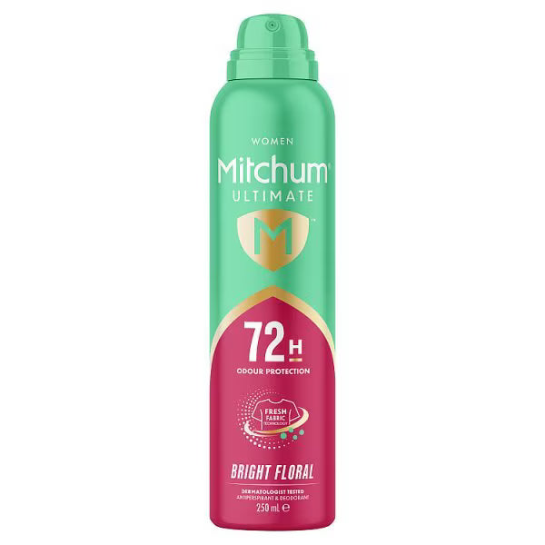 Mitchum 72H Antiperspirant Spray Bright Floral 250ml, imported from the UK