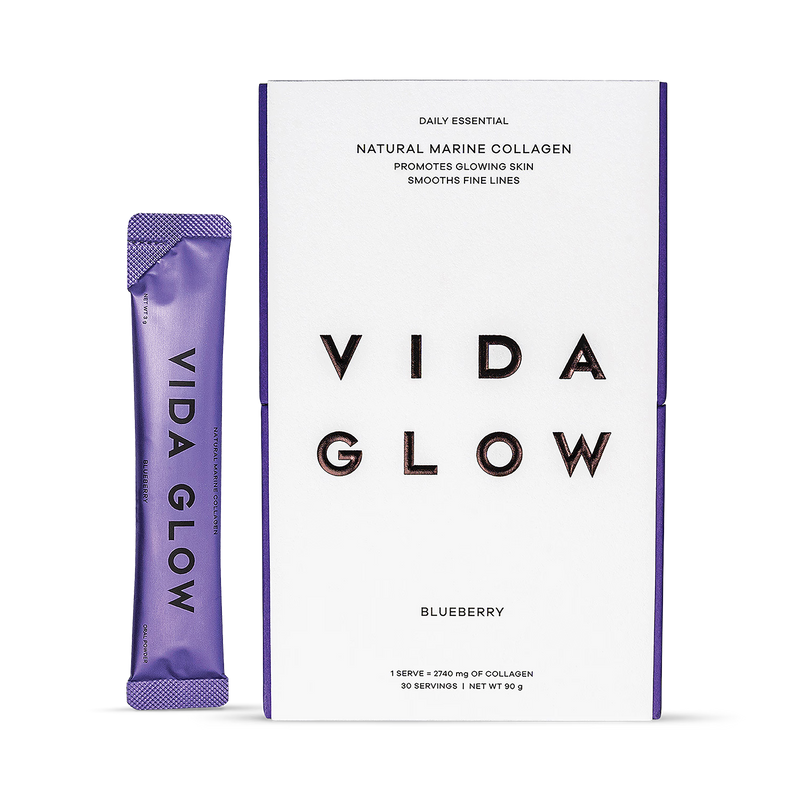 Vida Glow Marine Collagen Blueberry supplement 30 sachets (British brand)