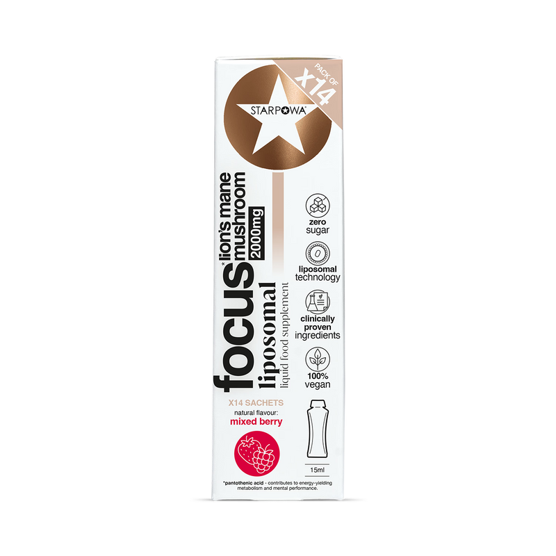 Starpowa Focus Lion's Mane liposomal supplement mixed berry, imported from the UK