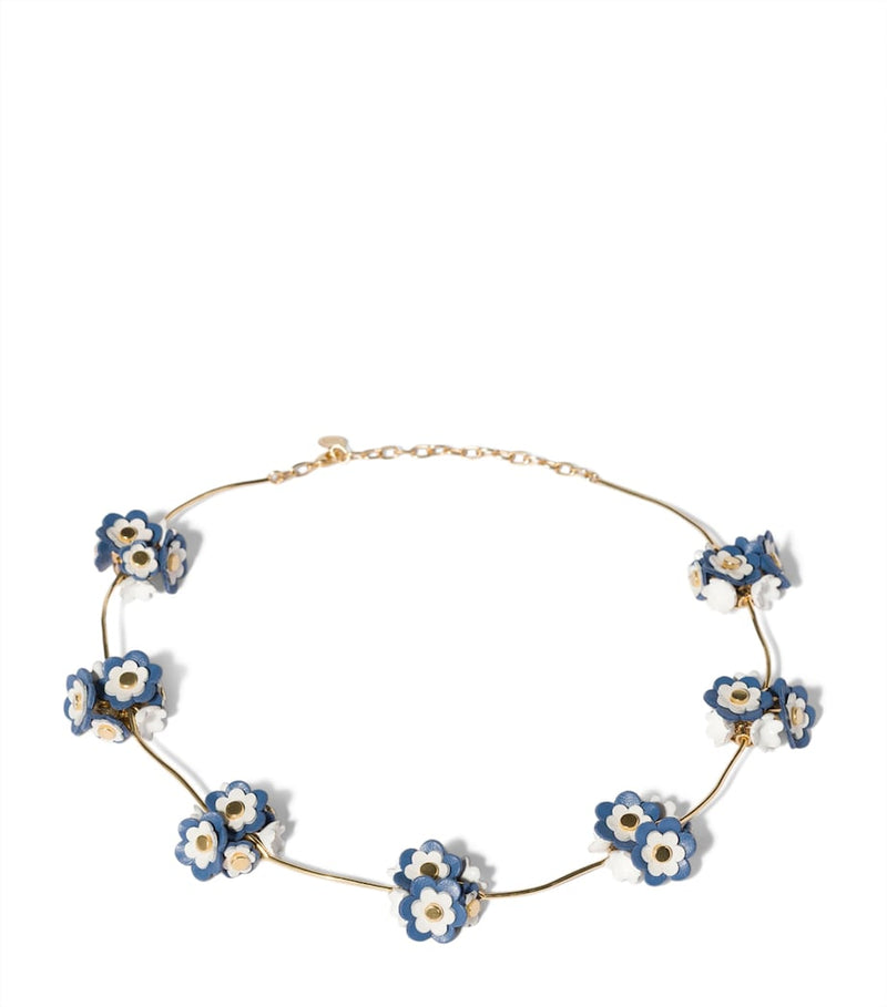 Miu Miu leather-trim flower necklace gold chain - British product