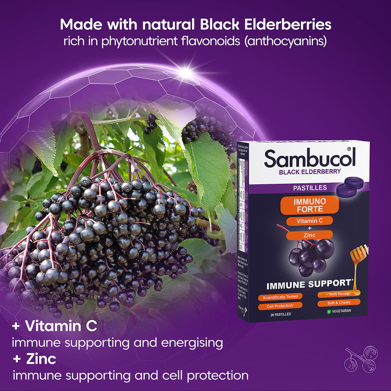 Sambucol Immuno Forte Pastilles Blackcurrant (British brand)
