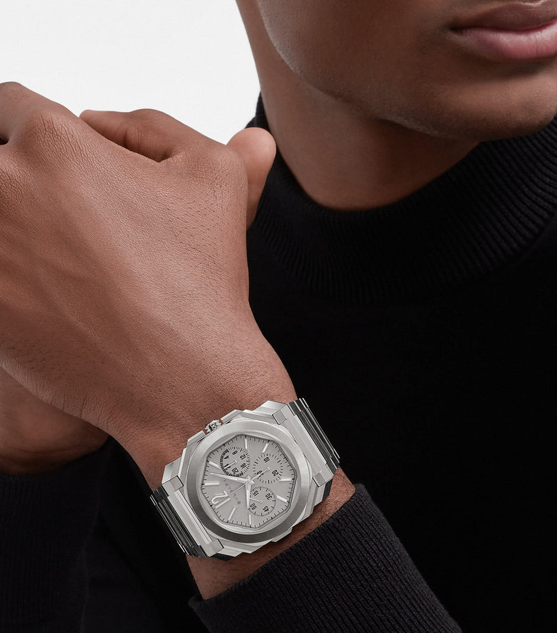 Bvlgari Octo Finissimo Chronograph GMT watch 43mm stainless steel, imported from the UK