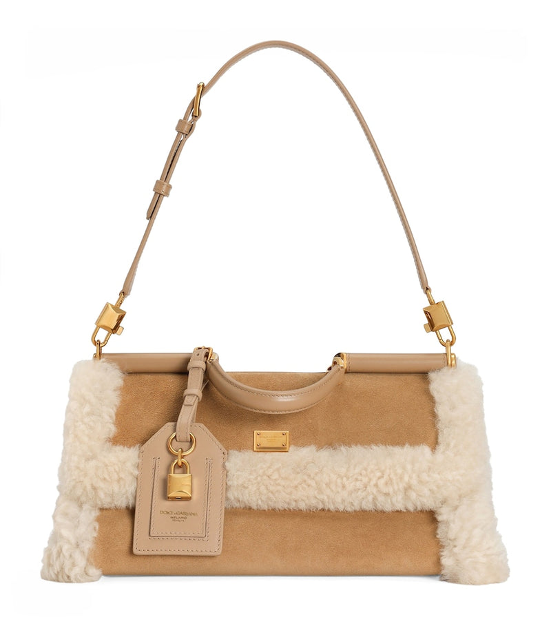 Dolce&Gabbana calfskin fur-trim top-handle bag (British brand)