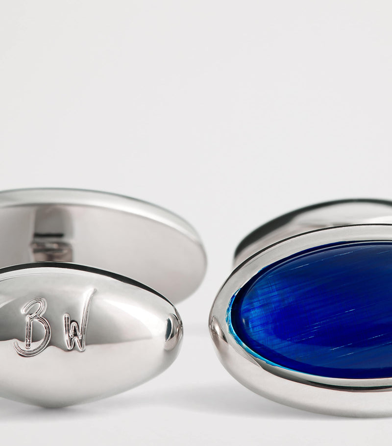 Babette Wasserman oval pumice cufflinks rhodium-plated (British brand)