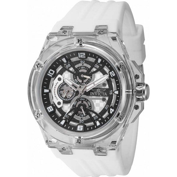 Invicta Clear Mens Racing Watch with silicone strap and plastic casing, UK version