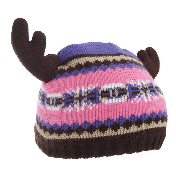 FLOSO Kids Fairisle Moose Winter Beanie Hat with Antlers - British product