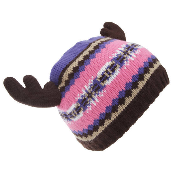 FLOSO Kids Fairisle Moose Winter Beanie Hat with Antlers - British product