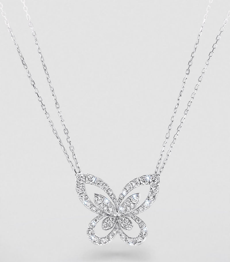 Graff large white gold diamond butterfly necklace, imported from the UK