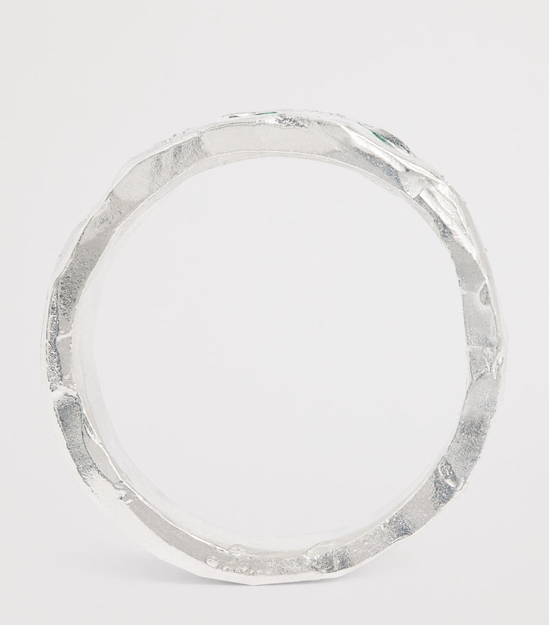 THE OUZE sterling silver and emerald scatter ring (British brand)