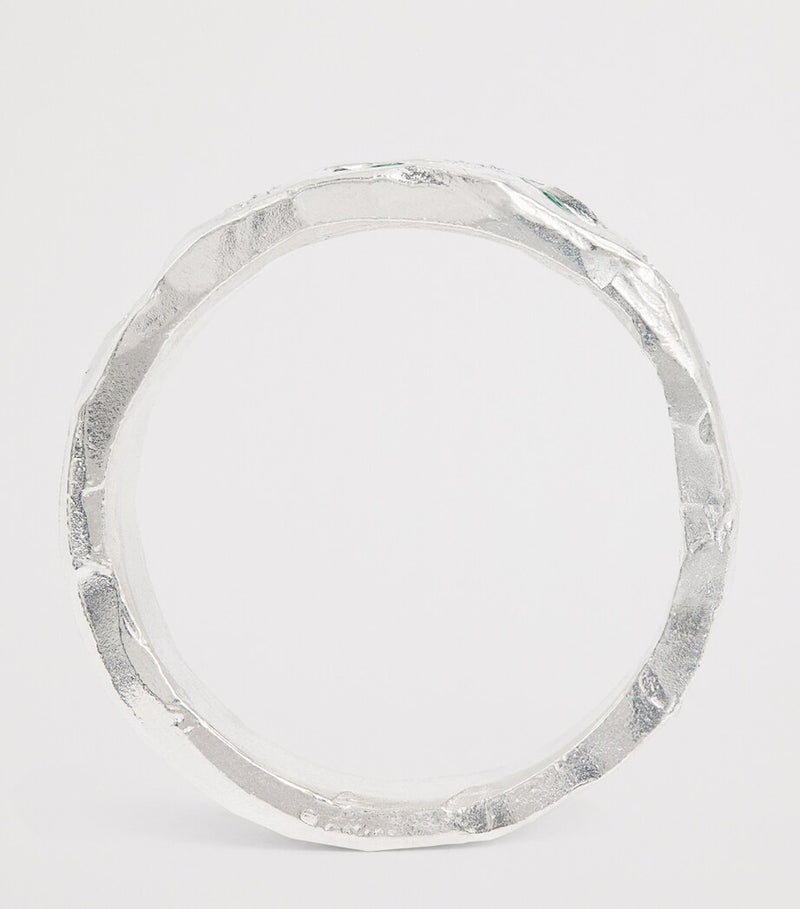 THE OUZE sterling silver and emerald scatter ring (British brand)