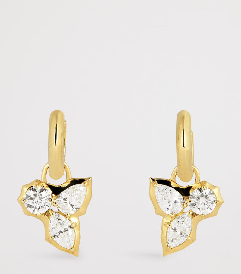Jade Trau Poppy huggie earrings in yellow gold with diamonds, imported from the UK