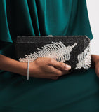 Judith Leiber crystal feather clutch bag with chain strap (British brand)