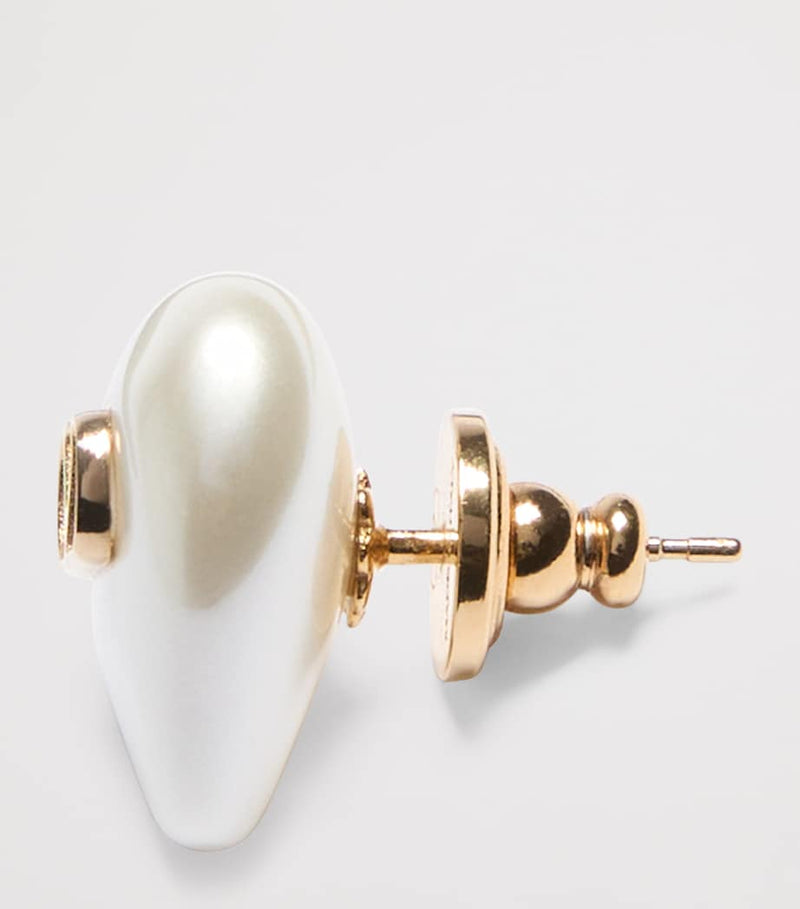 Valentino Garavani VLogo heart earrings in faux pearl and gold tone, imported from the UK