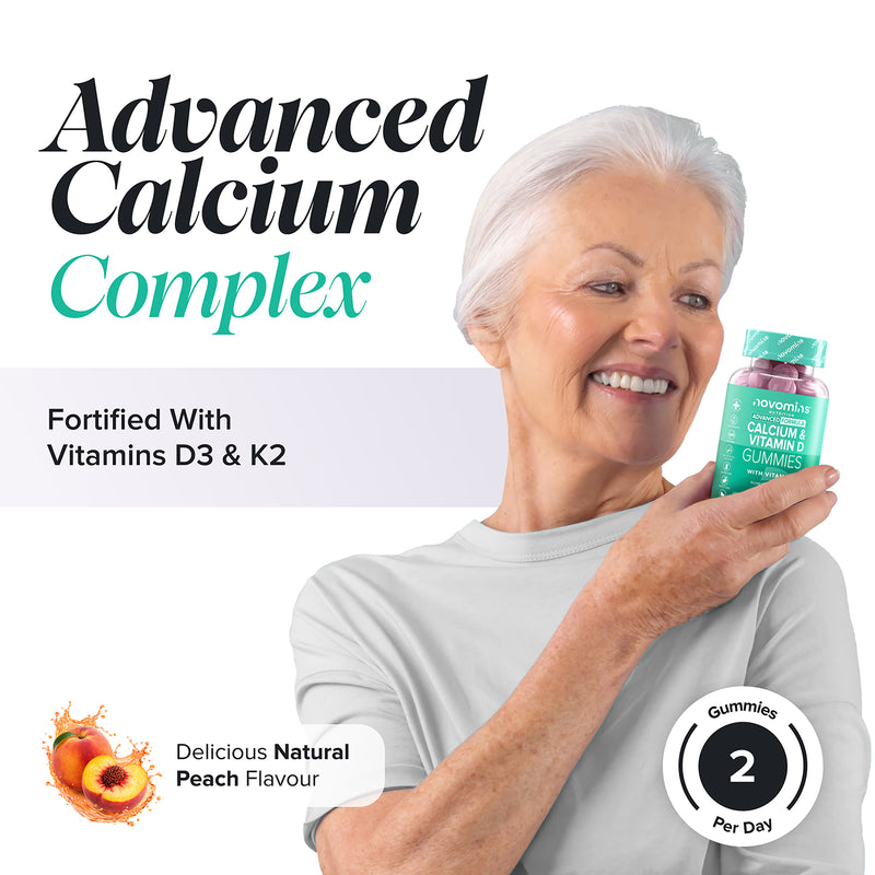 Novomins Calcium gummies peach flavour 60, imported from the UK