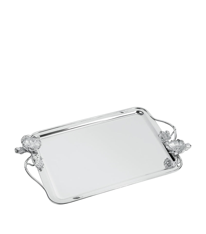 Christofle Anemone serving tray in polished silver plate, 43cm by 31cm - British product
